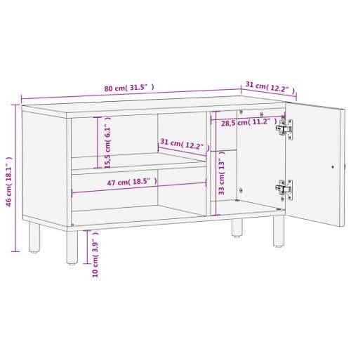 TV ormarić crni 80 x 31 x 46 cm od masivnog drva manga - Crna 1 masivno drvo manga Cijena