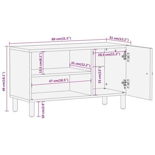 TV ormarić 80 x 31 x 46 cm od masivnog drva manga - Prirodna 1 masivno drvo manga Cijena