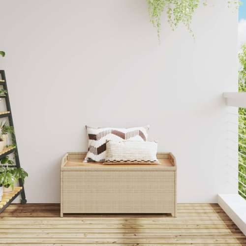 Klupa za pohranu bež 100x50x52 cm poliratan i bagremovo drvo - Miješana bež 100 x 50 x 52 cm 1 Cijena