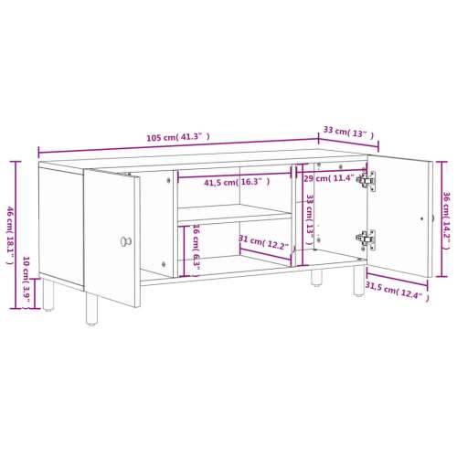 TV ormarić crni 105 x 33 x 46 cm od masivnog drva manga - Crna 1 masivno drvo manga Cijena