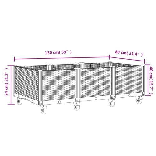 Vrtna sadilica s kotačima smeđa 150 x 80 x 54 cm PP - Smeđa 150 x 80 x 54 cm 1 Cijena