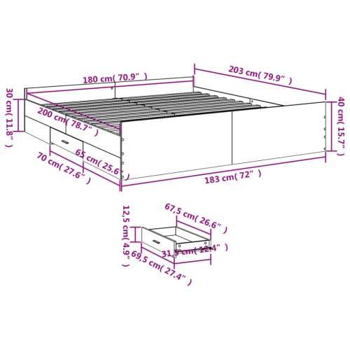 Okvir za krevet s ladicama boja hrasta 180x200 cm - Sivi hrast sonoma 180 x 200 cm Cijena