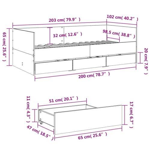 Dnevni krevet s ladicama bez madraca boja hrasta 100x200 cm - Dimljeni hrast 100 x 200 cm Cijena