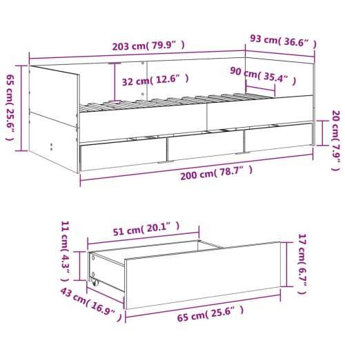 Dnevni krevet s ladicama bez madraca boja hrasta 90x200 cm - sonoma hrast 90 x 200 cm Cijena