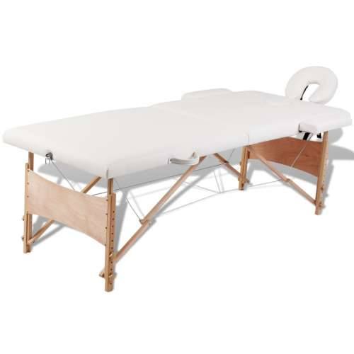 Krem bijeli sklopivi stol za masažu s 2 zone i drvenim okvirom Cijena