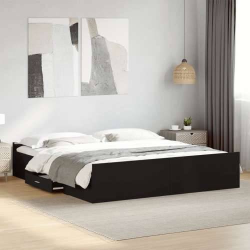 Okvir za krevet s ladicama crni 200x200 cm konstruirano drvo - Crna 200 x 200 cm Cijena