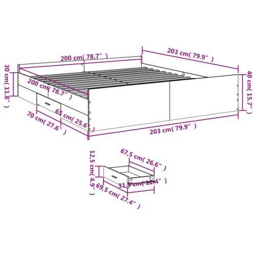 Okvir za krevet s ladicama boja hrasta 200x200 cm drveni - Sivi hrast sonoma 200 x 200 cm Cijena