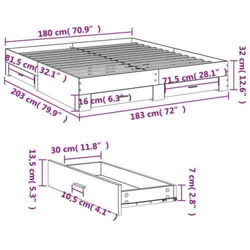 Okvir kreveta s ladicama boja hrasta 180x200 cm - Dimljeni hrast 180 x 200 cm Cijena