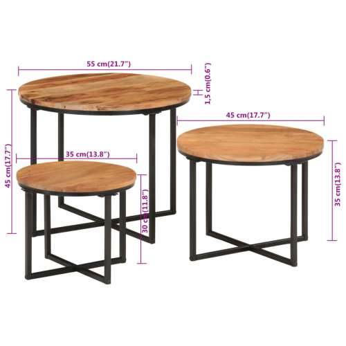 Uklapajući stolići za kavu 3 kom masivno drvo bagrema i željezo - 35 x 35 x 30 cm + 45 x 45 x 35 cm + 55 x 55 x 45 cm 1 Cijena