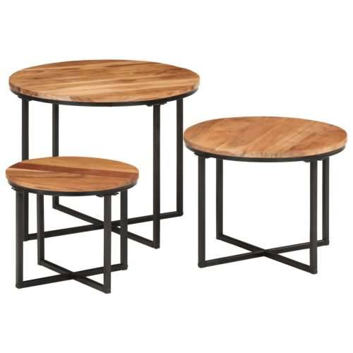 Uklapajući stolići za kavu 3 kom masivno drvo bagrema i željezo - 35 x 35 x 30 cm + 45 x 45 x 35 cm + 55 x 55 x 45 cm 1 Cijena