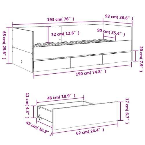 Dnevni krevet s ladicama bez madraca crni 90x190 cm - Crna 90 x 190 cm Cijena