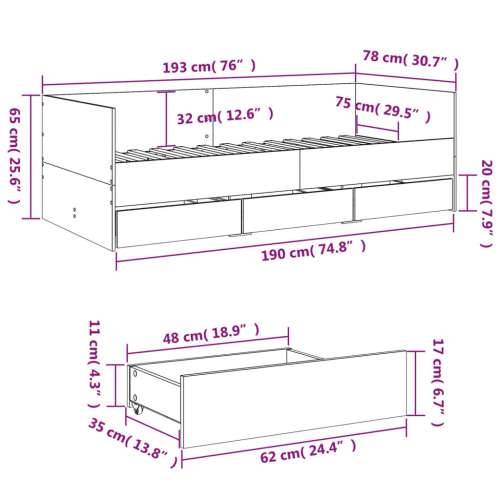 Dnevni krevet s ladicama bez madraca bijeli 75x190 cm - Bijela 75 x 190 cm Cijena