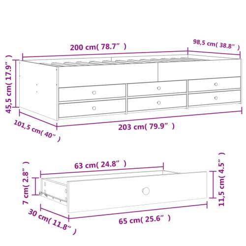 Dnevni krevet s ladicama bez madraca siva boja betona 100x200cm - Beton siva 100 x 200 cm Cijena