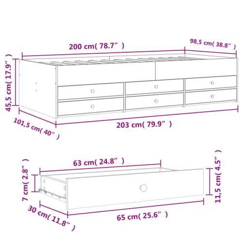 Dnevni krevet s ladicama bez madraca siva boja hrasta 100x200cm - Sivi hrast sonoma 100 x 200 cm Cijena