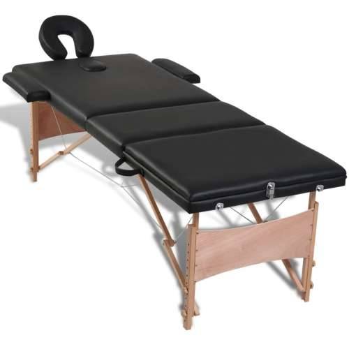 Crni sklopivi stol za masažu s 3 zone i drvenim okvirom Cijena