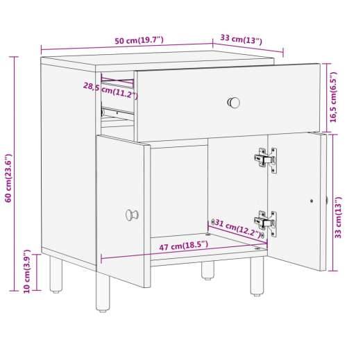 Noćni ormarić 50 x 33 x 60 cm od masivnog drva manga - Prirodna 1 masivno drvo manga Cijena