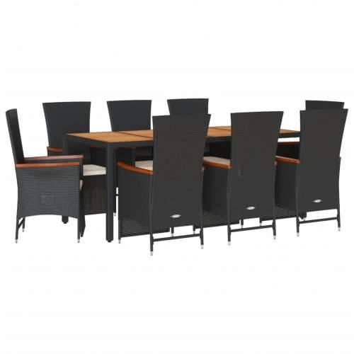 Vrtna garnitura - 9-dijelni vrtni blagovaonski set s jastucima crni od poliratana - Dužina stola 190 cm nagibna stolica 8 Cijena