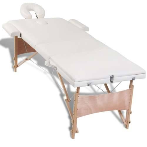 Krem bijeli sklopivi stol za masažu s 3 zone i drvenim okvirom Cijena