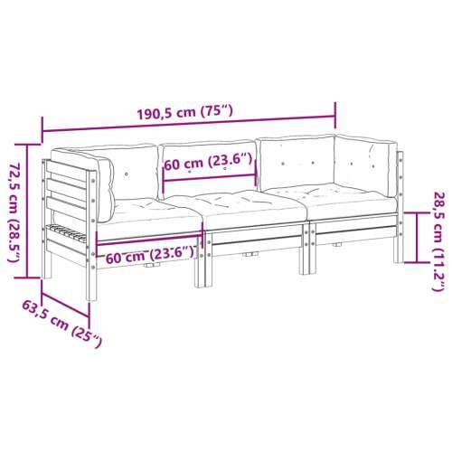 Vrtna garnitura - 3-dijelni set vrtnih sofa s jastucima od impregnirane borovine - Prirodno impregnirano 1 Cijena