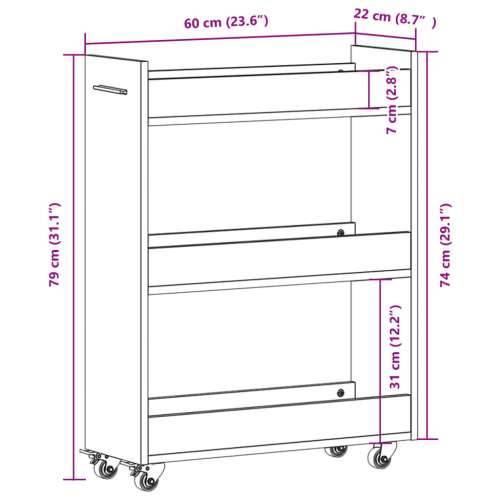 Ormarić s kotačima boja hrasta 60x22x79cm od konstruiranog drva - sonoma hrast 1 Cijena
