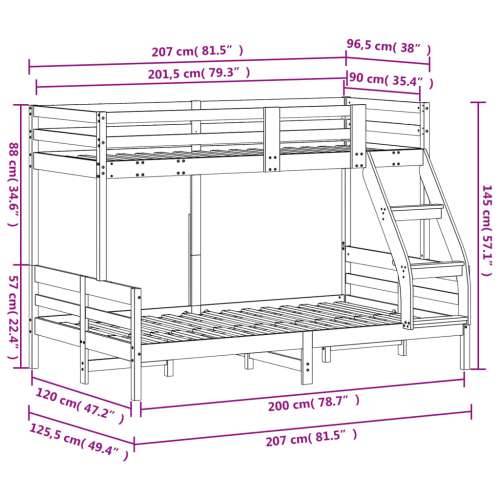Krevet na kat 90x200/120x200 cm masivna borovina bijela - Bijela 1 Cijena