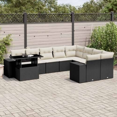 Vrtna garnitura - 10-dijelni set vrtnih sofa s jastucima crni od poliratana - Crna i krem 1 Cijena