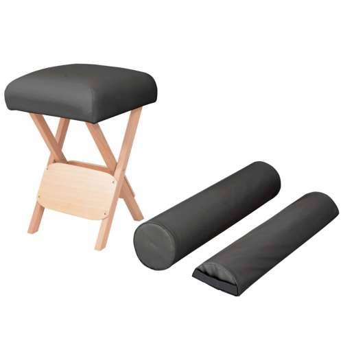 Sklopivi masažni stolac sa sjedalom od 12 cm i 2 jastuka crni