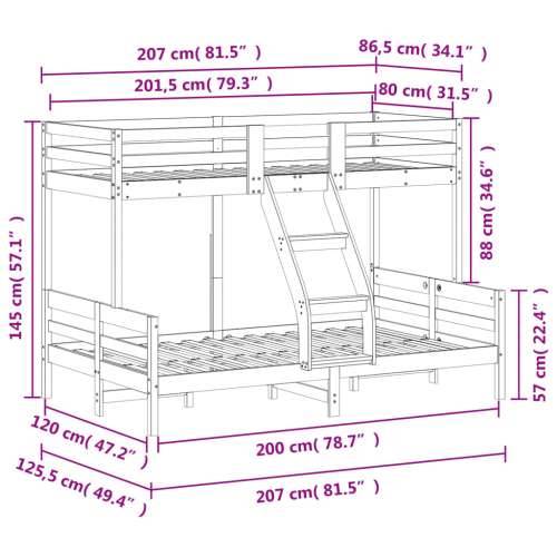 Krevet na kat 80x200/120x200 cm masivna borovina bijela - Bijela 1 Cijena