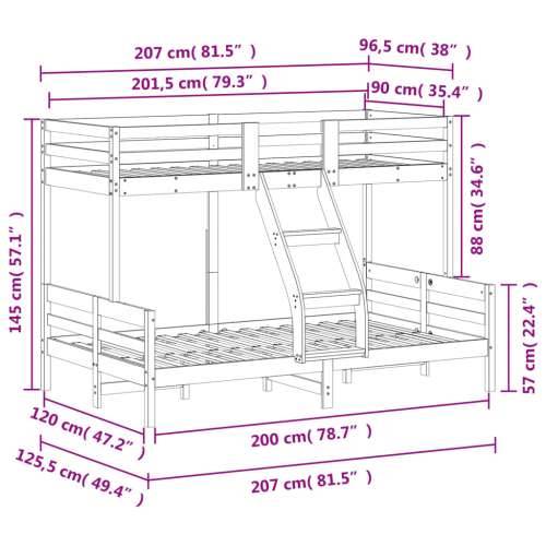 Krevet na kat 90x200/120x200 cm od masivne borovine - Prirodna 1 Cijena