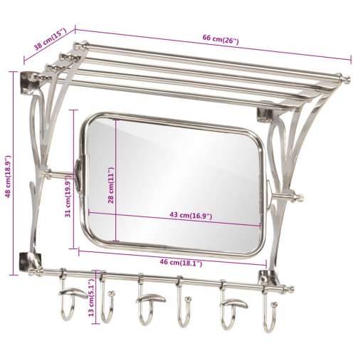 Stalak za prtljagu s vješalicama i zidnim ogledalom aluminijski - 66 x 38 x 61 cm 1 Cijena