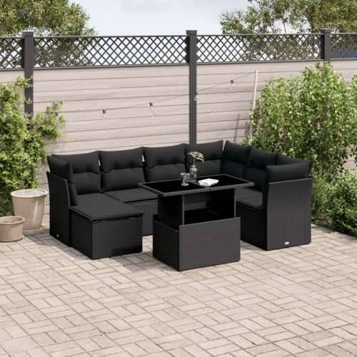 Vrtna garnitura - 8-dijelni set vrtnih sofa od poliratana s jastucima crni - Crna Sa stolom 1 Cijena