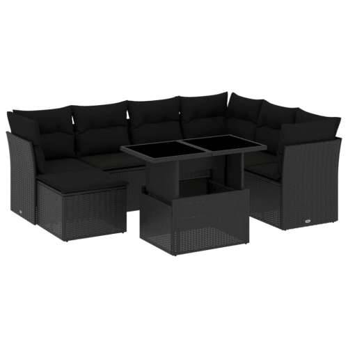 Vrtna garnitura - 8-dijelni set vrtnih sofa od poliratana s jastucima crni - Crna Sa stolom 1 Cijena