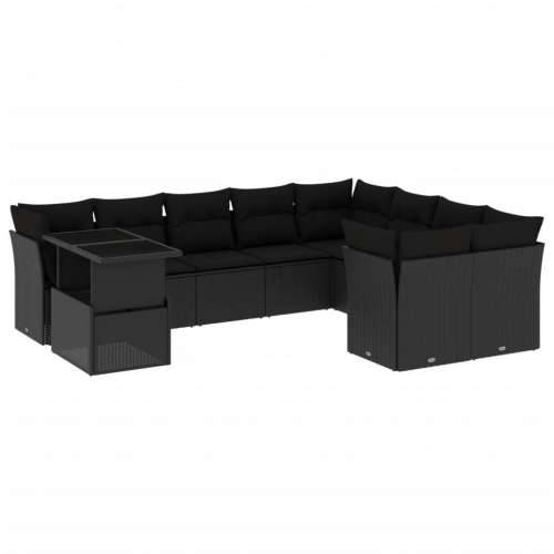 Vrtna garnitura - 10-dijelni set vrtnih sofa s jastucima crni od poliratana - Crna Bez stola 1 Cijena