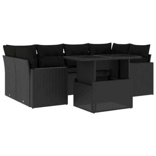 Vrtna garnitura - 7-dijelni set vrtnih sofa od poliratana s jastucima crni - Crna bez spremišta 1 Cijena