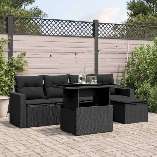 Vrtna garnitura - 6-dijelni set vrtnih sofa s jastucima crni od poliratana - Crna bez spremišta 1 Cijena
