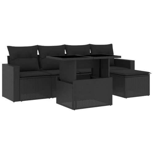 Vrtna garnitura - 6-dijelni set vrtnih sofa s jastucima crni od poliratana - Crna bez spremišta 1 Cijena