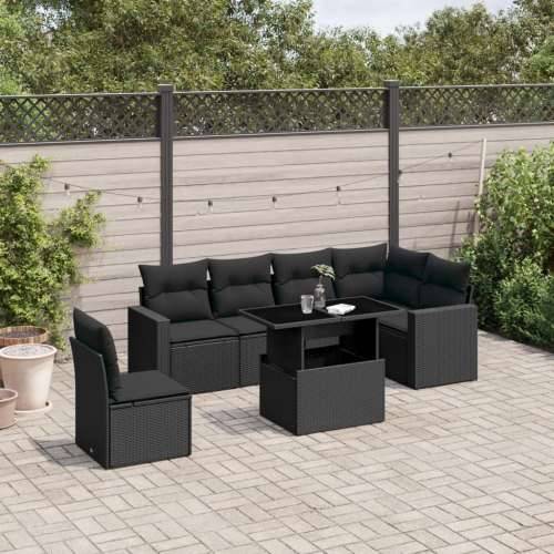 Vrtna garnitura - 7-dijelni set vrtnih sofa od poliratana s jastucima crni - Crna Sa stolom 1 Cijena