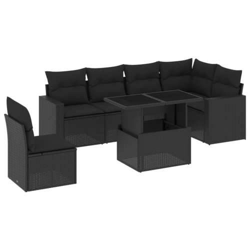 Vrtna garnitura - 7-dijelni set vrtnih sofa od poliratana s jastucima crni - Crna Sa stolom 1 Cijena