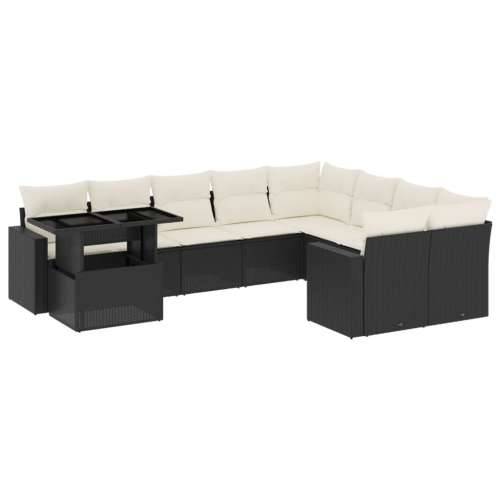 Vrtna garnitura - 10-dijelni set vrtnih sofa s jastucima crni od poliratana - Crna i krem 1 Cijena