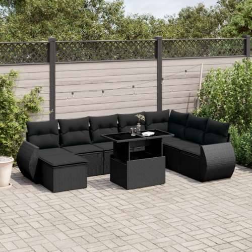 Vrtna garnitura - 9-dijelni set vrtnih sofa s jastucima crni od poliratana - Crna bez spremišta 1 Cijena