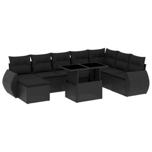 Vrtna garnitura - 9-dijelni set vrtnih sofa s jastucima crni od poliratana - Crna bez spremišta 1 Cijena