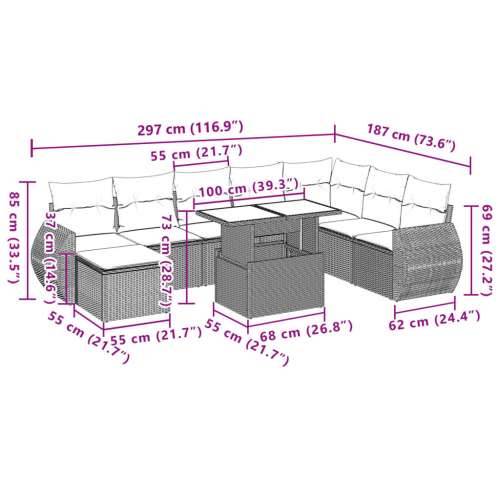 Vrtna garnitura - 9-dijelni set vrtnih sofa s jastucima crni od poliratana - Crna bez spremišta 1 Cijena