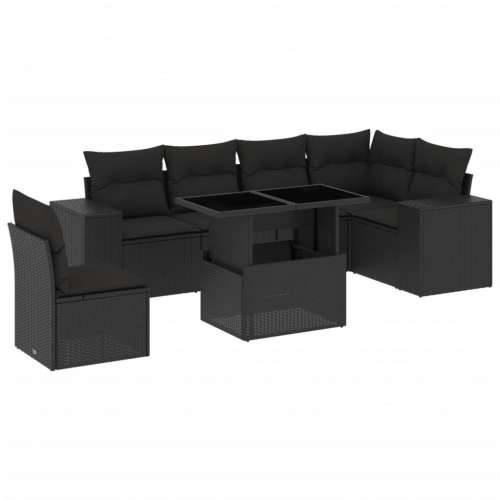 Vrtna garnitura - 7-dijelni set vrtnih sofa od poliratana s jastucima crni - Crna Sa stolom 1 Cijena