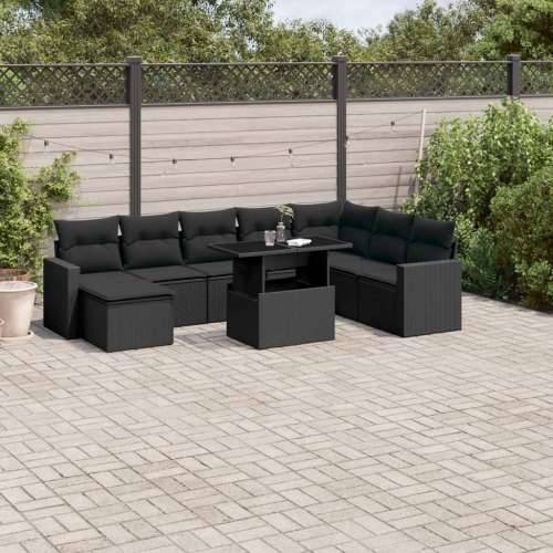 Vrtna garnitura - 9-dijelni set vrtnih sofa s jastucima crni od poliratana - Crna bez spremišta 1 Cijena