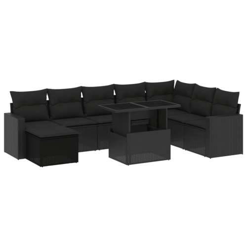 Vrtna garnitura - 9-dijelni set vrtnih sofa s jastucima crni od poliratana - Crna bez spremišta 1 Cijena