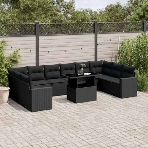 Vrtna garnitura - 11-dijelni set vrtnih sofa od poliratana s jastucima crni - Crna Sa stolom 1 Cijena