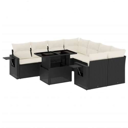 Vrtna garnitura - 9-dijelni set vrtnih sofa s jastucima crni od poliratana - Crna i krem bez spremišta 1 Cijena