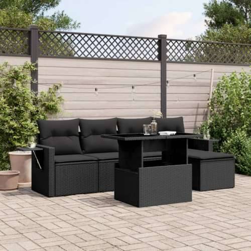 Vrtna garnitura - 6-dijelni set vrtnih sofa s jastucima crni od poliratana - Crna bez spremišta 1 Cijena
