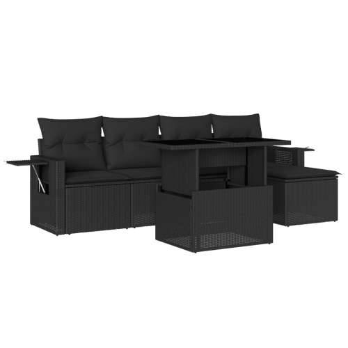 Vrtna garnitura - 6-dijelni set vrtnih sofa s jastucima crni od poliratana - Crna bez spremišta 1 Cijena