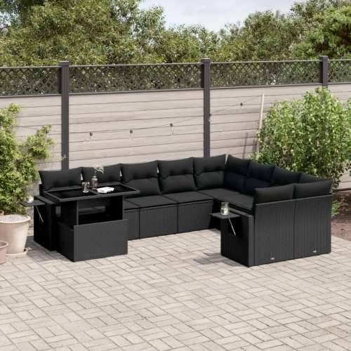 Vrtna garnitura - 10-dijelni set vrtnih sofa s jastucima crni od poliratana - Crna 1 Cijena